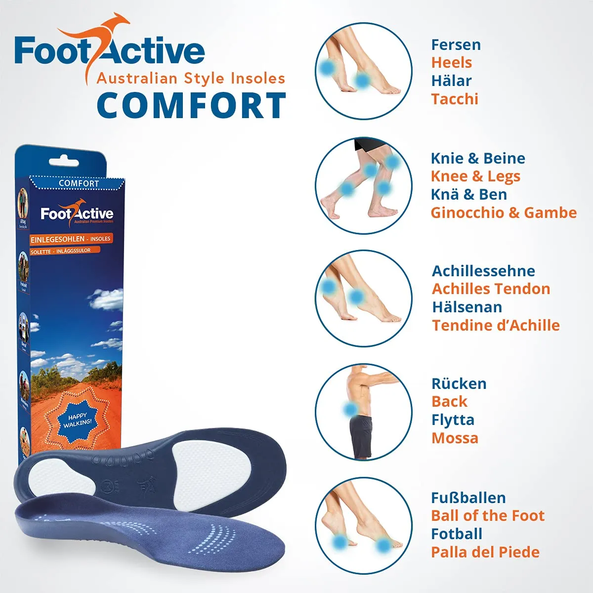 FootActive Footlogics Confort semelles bleues S 38-40 soutien quotidien