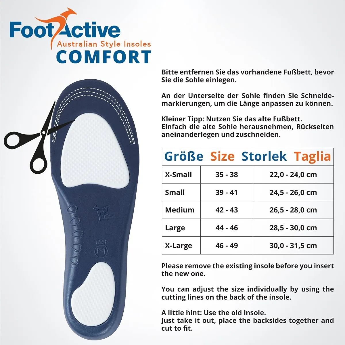 FootActive Footlogics Confort semelles bleues S 38-40 soutien quotidien