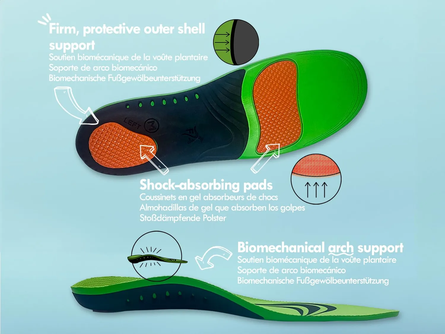 FootActive Sport semelle gel vert XL 46/47 anti-pronation