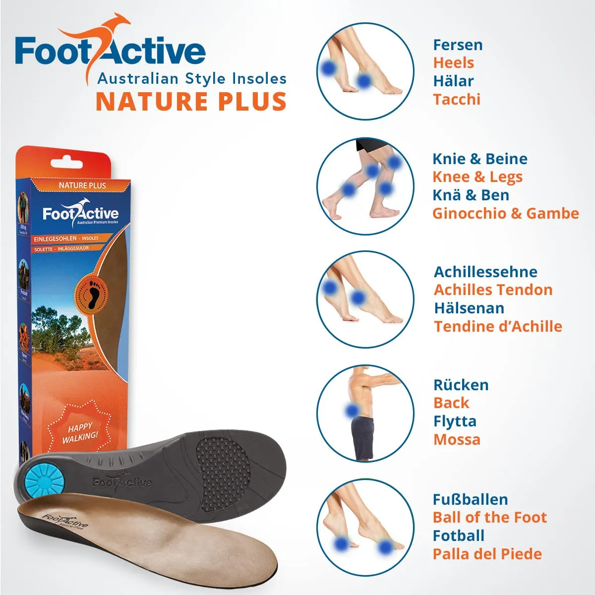 FootActive Nature Plus semelles cuir soutien voûte plantaire