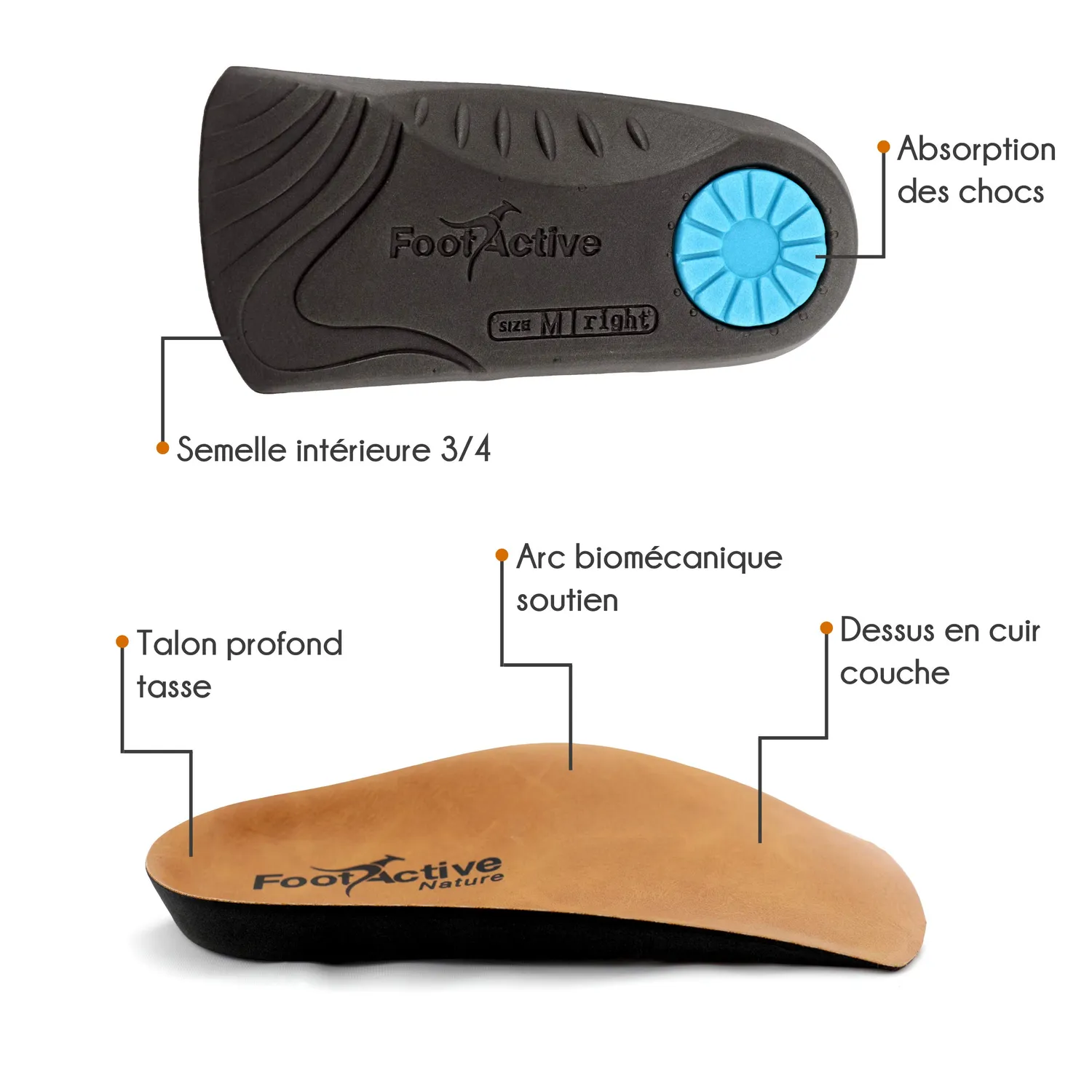 FootActive Nature orthèse plantaire 3/4 cuir confort
