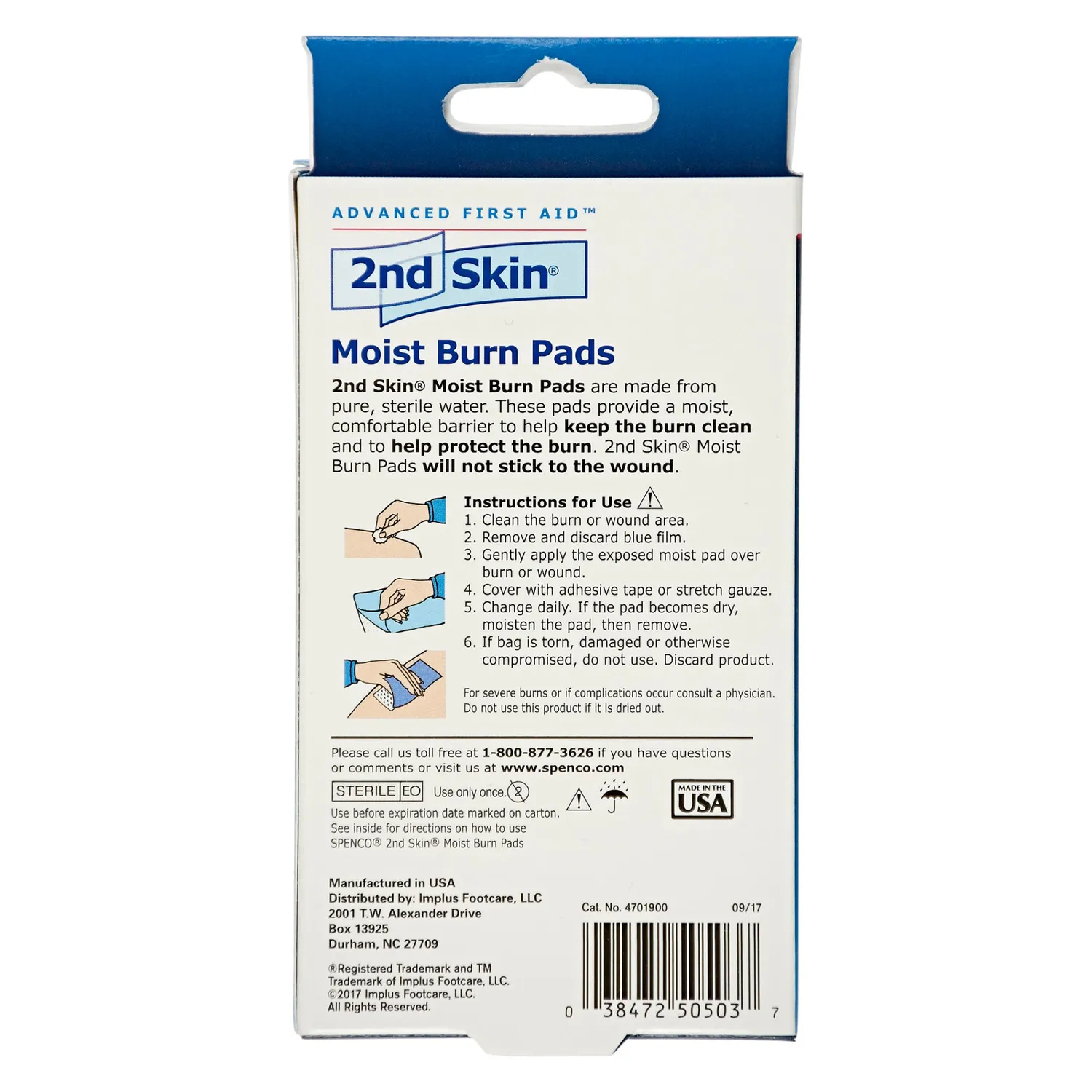 Spenco Moist Burn Pads pansement brûlure hydrogel