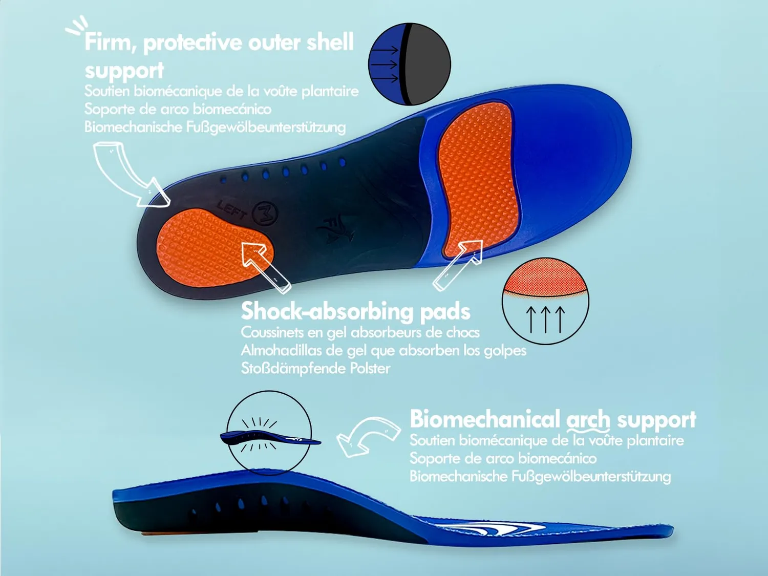 FootActive Sport semelles sport bleu 43/45 anti-pronation