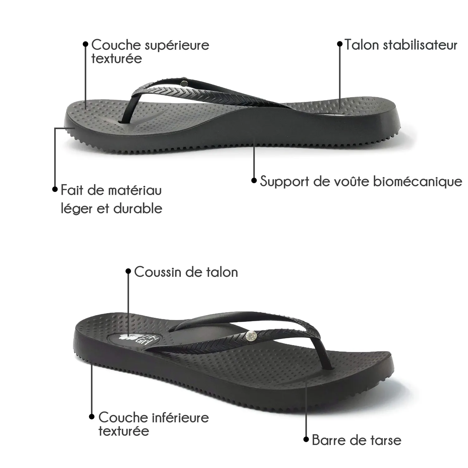FootActive Tiki Girl Black tongs orthopédiques voûte